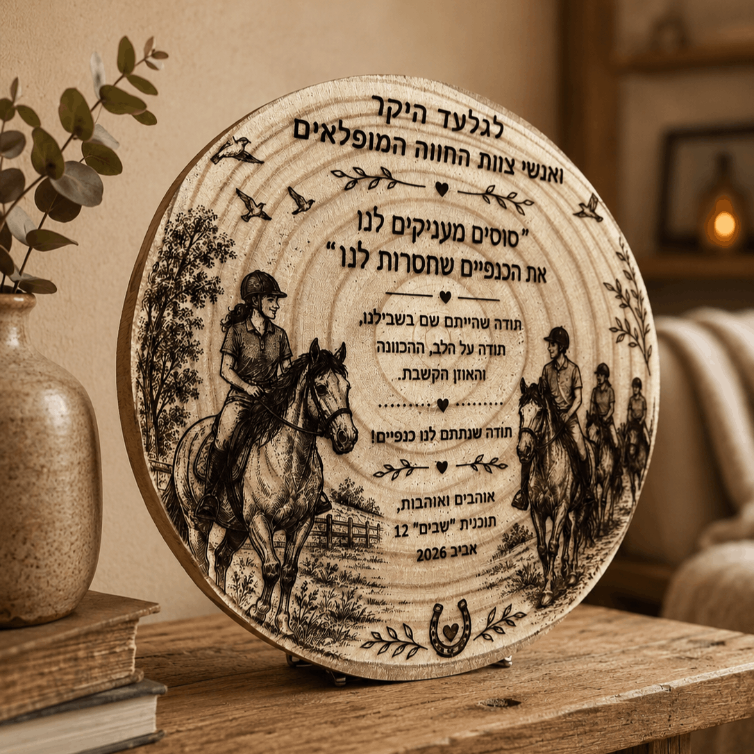 תמונה חרוטה בפרוסת עץ טבעית