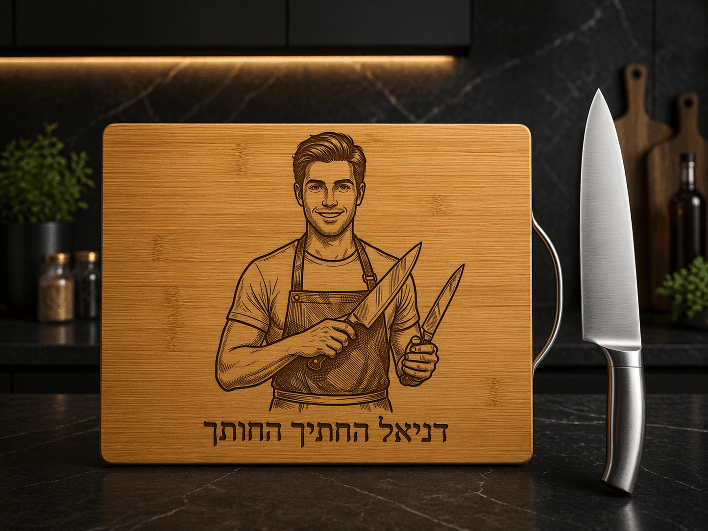 סט קרש חיתוך + סכין שף