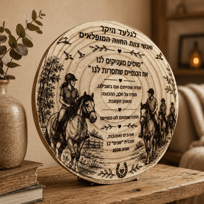 תמונה חרוטה בפרוסת עץ טבעית