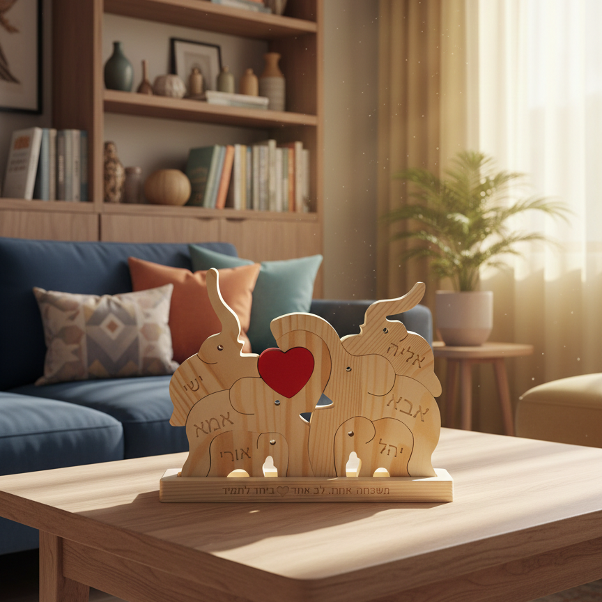 פאזל פילים🐘- עוצמה משפחתית חרוטה בעץ