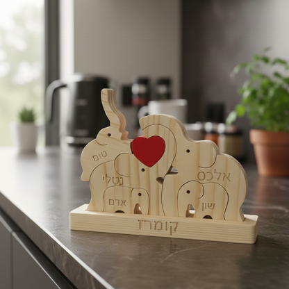 פאזל פילים🐘- עוצמה משפחתית חרוטה בעץ