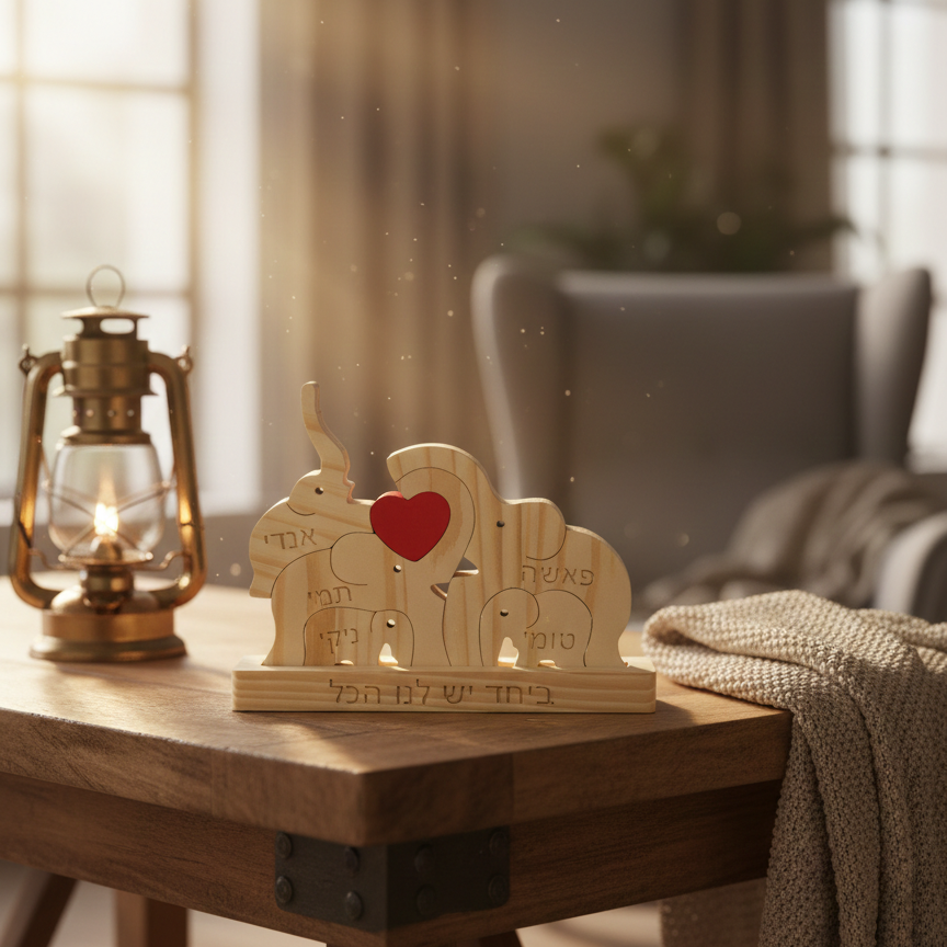 פאזל פילים🐘- עוצמה משפחתית חרוטה בעץ